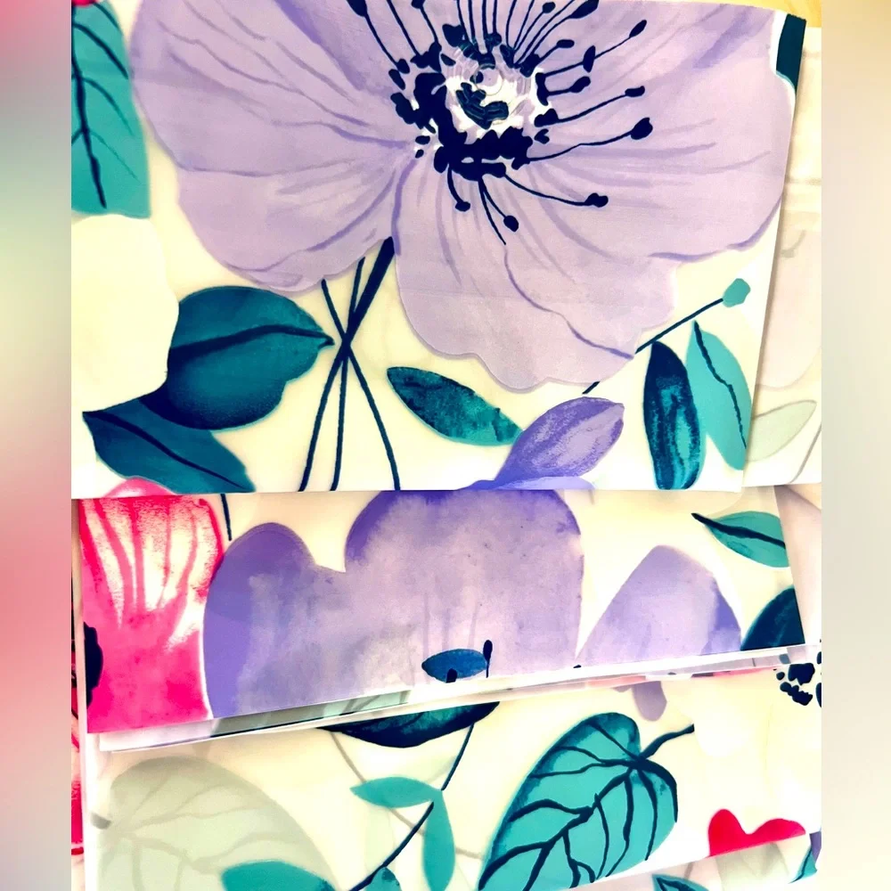 Floral Garden Peva Shower Curtain Lavender Pink White Flowers Blue Leaves